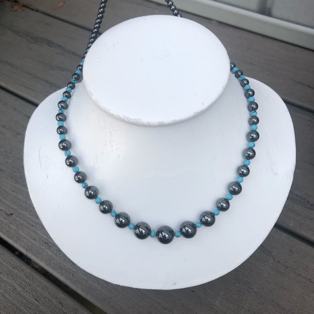 Hematite & Turquoise Necklace - Picture 6 of 11
